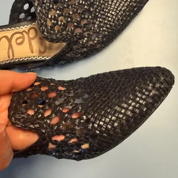 Sam Edelman Woven Black Leather Clara Mules Slip-On Flats Sz 8.5 - Picture 9 of 13